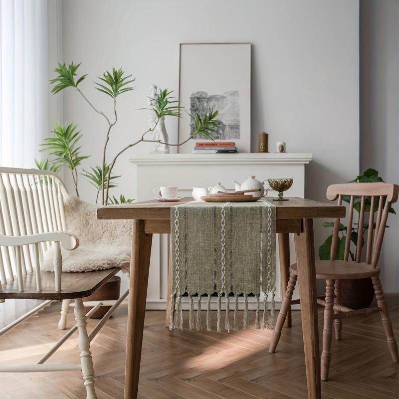 Polyester Table Runner Green Geometric Nordic Jacquard Holiday Decoration