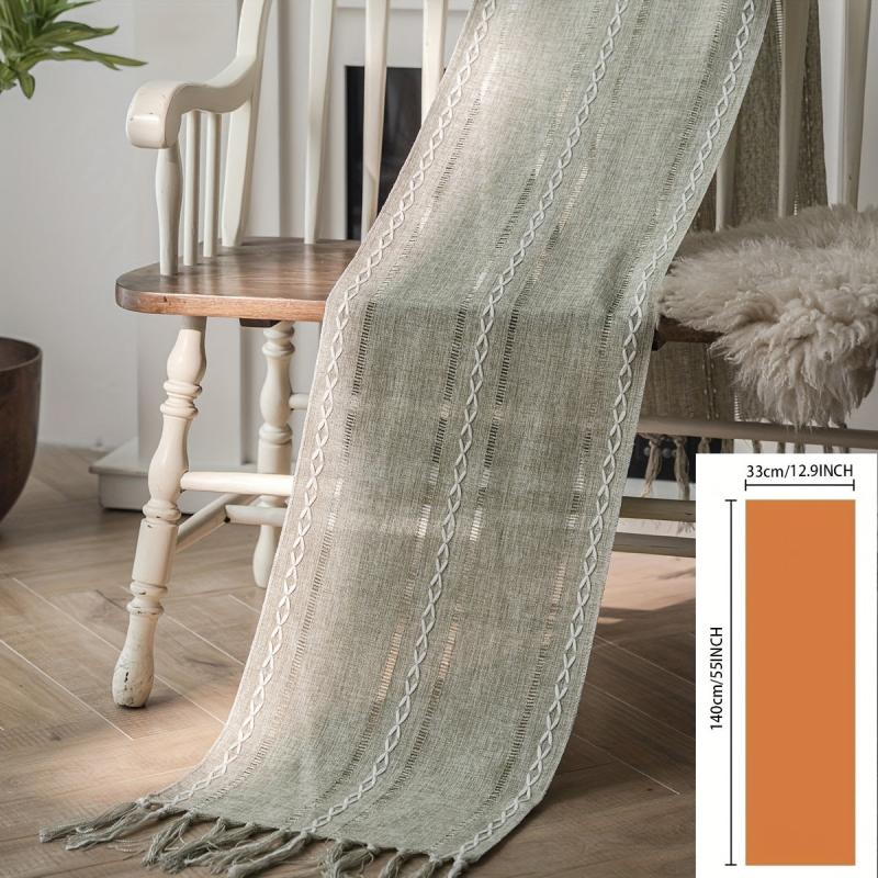 Polyester Table Runner Green Geometric Nordic Jacquard Holiday Decoration