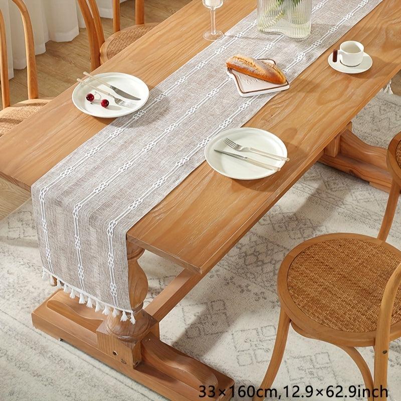 Polyester Table Runner Geometric Tassel Dining Decor