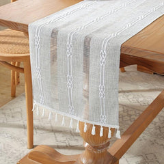 Polyester Table Runner Geometric Tassel Dining Decor