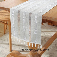 Polyester Table Runner Geometric Tassel Dining Decor