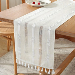 Polyester Table Runner Geometric Tassel Dining Decor