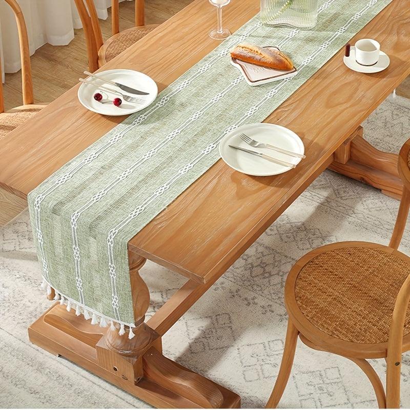 Polyester Table Runner Geometric Tassel Dining Decor