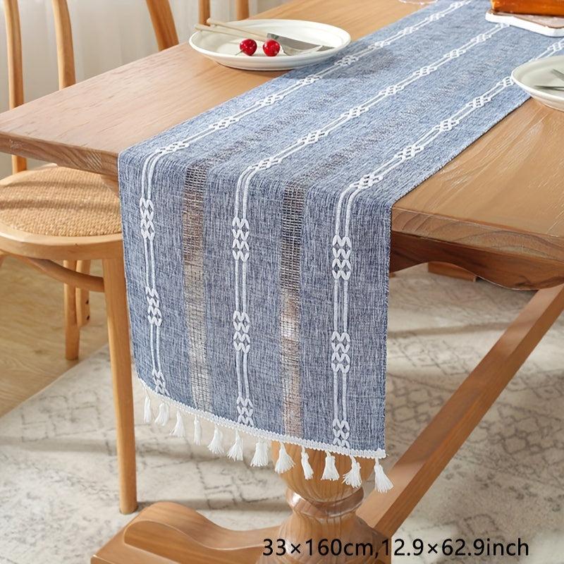 Polyester Table Runner Geometric Tassel Dining Decor