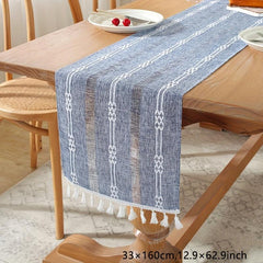 Polyester Table Runner Geometric Tassel Dining Decor