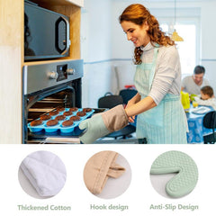 5pcs Silicone Oven Mitts Pot Holder Set Baking Double Layer