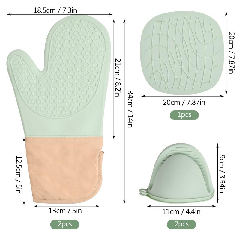 5pcs Silicone Oven Mitts Pot Holder Set Baking Double Layer