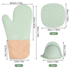 5pcs Silicone Oven Mitts Pot Holder Set Baking Double Layer