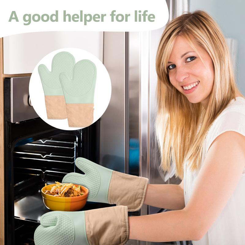 5pcs Silicone Oven Mitts Pot Holder Set Baking Double Layer