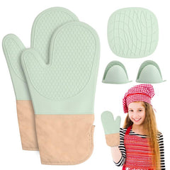 5pcs Silicone Oven Mitts Pot Holder Set Baking Double Layer