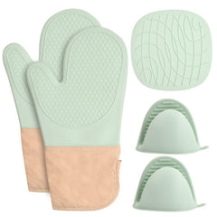 5pcs Silicone Oven Mitts Pot Holder Set Baking Double Layer