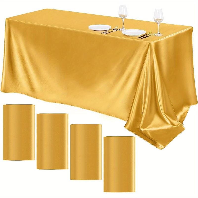 4pcs Satin Tablecloth Solid Silk Tablecover Overlay Satin Table Cover Rectangle
