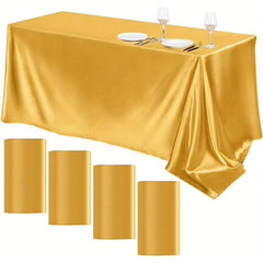 4pcs Satin Tablecloth Solid Silk Tablecover Overlay Satin Table Cover Rectangle