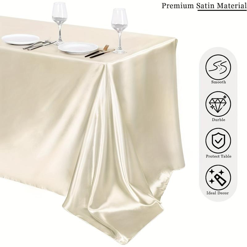 4pcs Satin Tablecloth Solid Silk Tablecover Overlay Satin Table Cover Rectangle