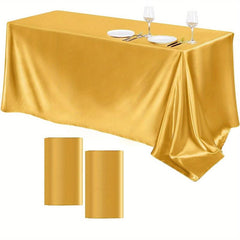 4pcs Satin Tablecloth Solid Silk Tablecover Overlay Satin Table Cover Rectangle
