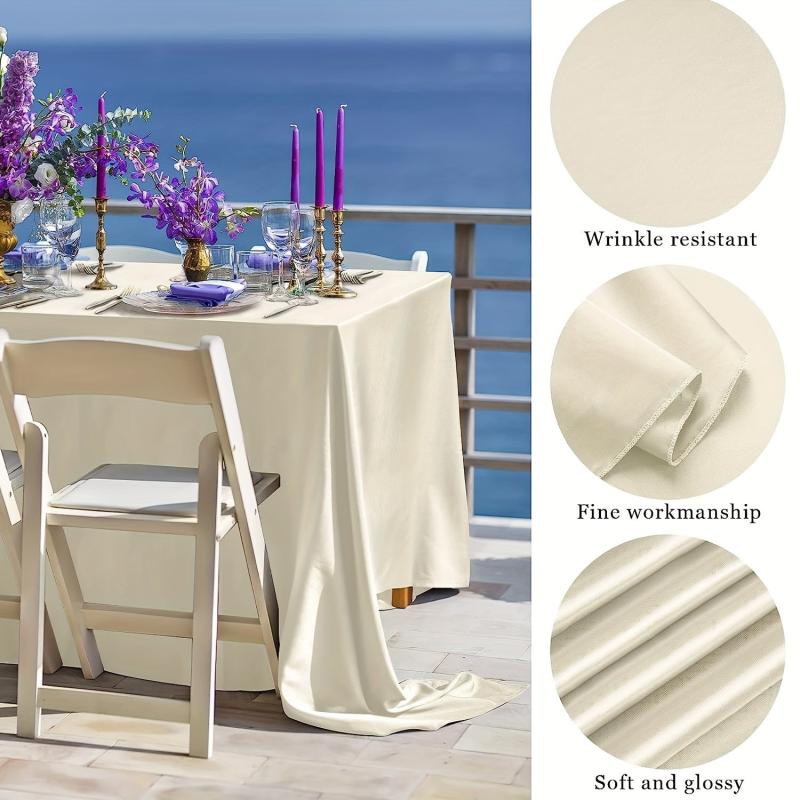 4pcs Satin Tablecloth Solid Silk Tablecover Overlay Satin Table Cover Rectangle