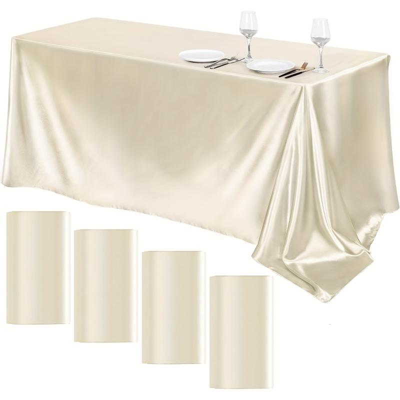 4pcs Satin Tablecloth Solid Silk Tablecover Overlay Satin Table Cover Rectangle