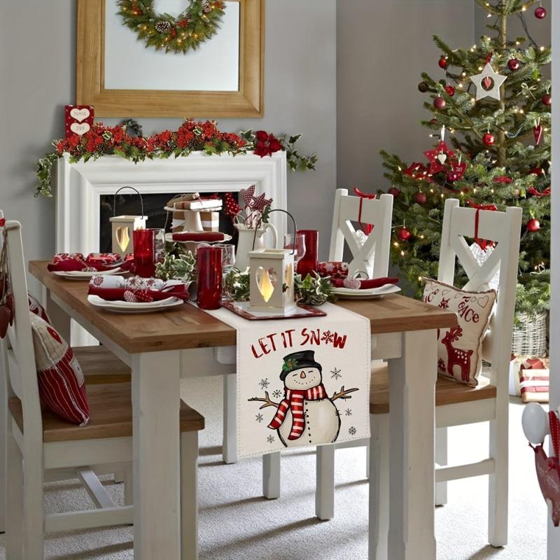 Polyester Christmas Snowman Table Runner Dresser Scarf