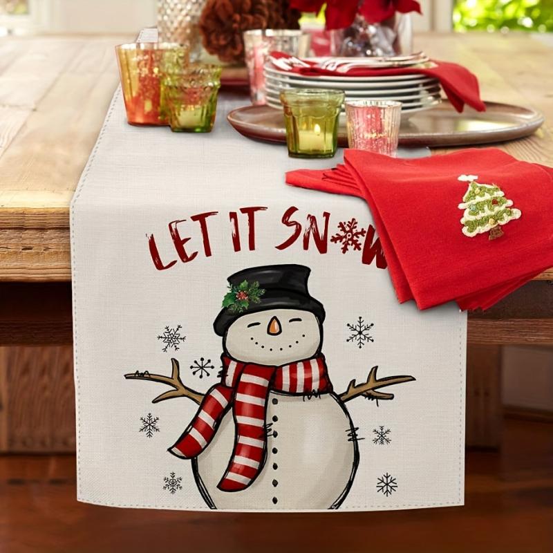 Polyester Christmas Snowman Table Runner Dresser Scarf