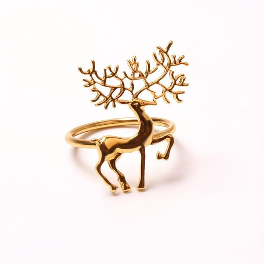 6pcs Golden Christmas Napkin Rings - Elk Deer Shape Solid Buckle