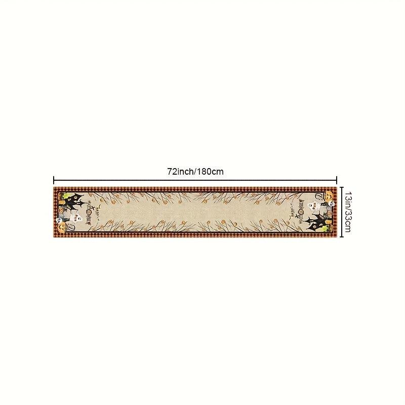 Polyester Table Runner Spooky Halloween Vintage Plaid Cat Skull Jack o' lantern