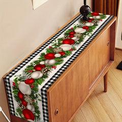 Polyester Merry Christmas Table Runner Plaid Pattern Holiday Decoration Fabric