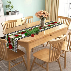 Polyester Merry Christmas Table Runner Plaid Pattern Holiday Decoration Fabric