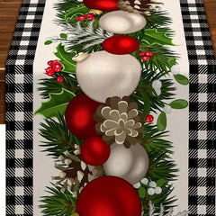 Polyester Merry Christmas Table Runner Plaid Pattern Holiday Decoration Fabric