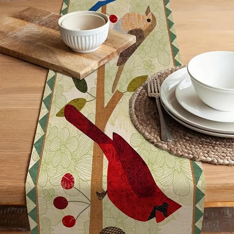 Polyester Table Runner Cardinals Tree Branches Spring Season Decor