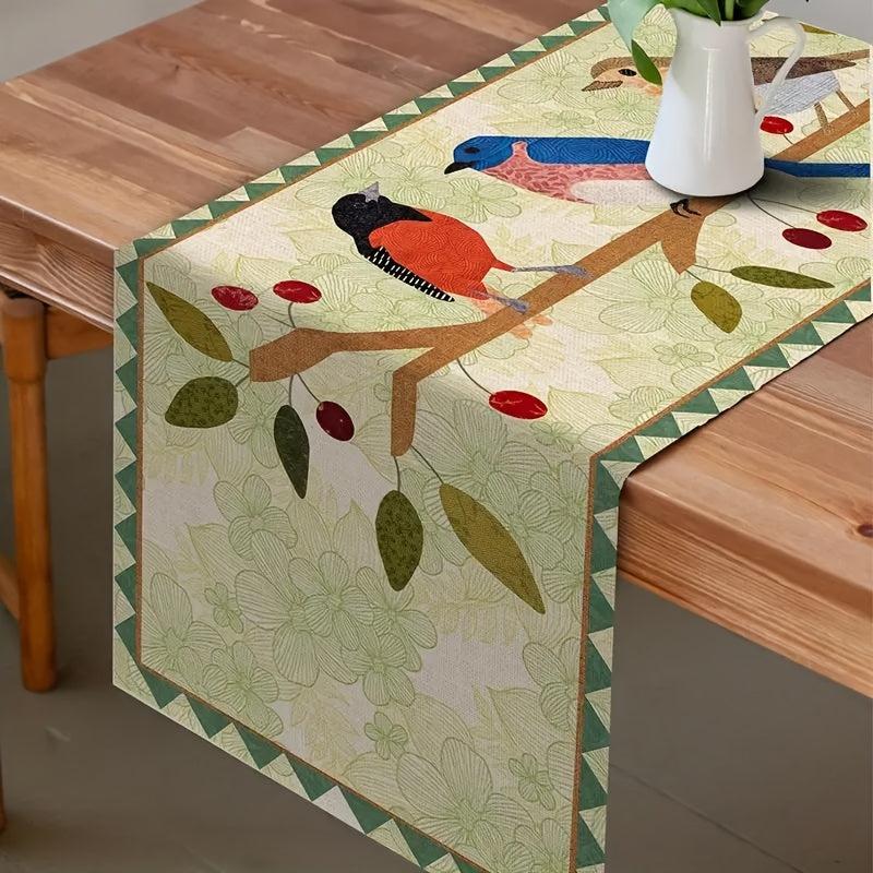 Polyester Table Runner Cardinals Tree Branches Spring Season Decor