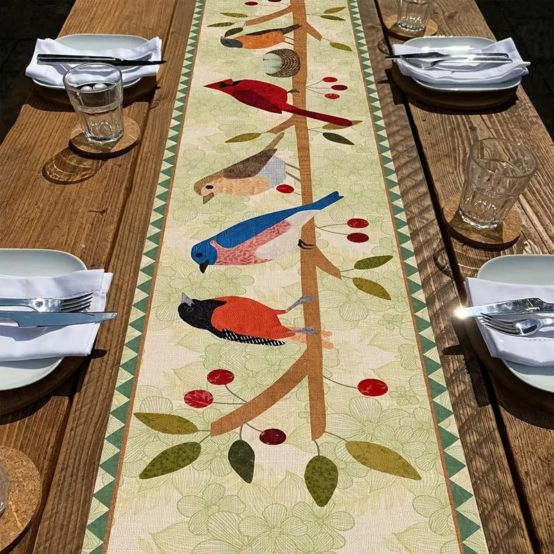 Polyester Table Runner Cardinals Tree Branches Spring Season Decor