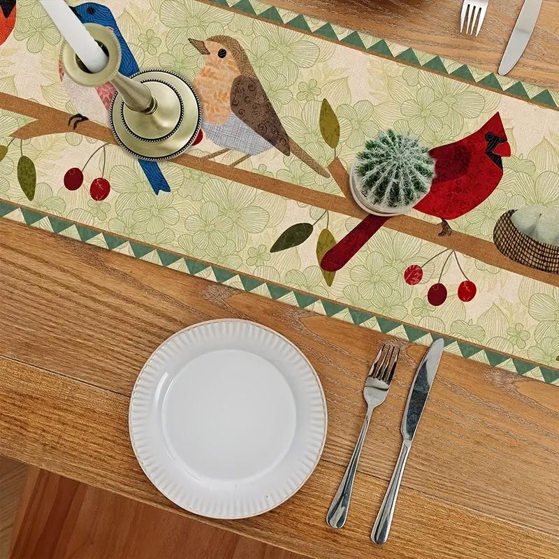 Polyester Table Runner Cardinals Tree Branches Spring Season Decor