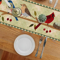 Polyester Table Runner Cardinals Tree Branches Spring Season Decor