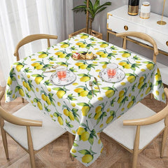 Lemon Print Tablecloth Retro Fruit Style Stain Resistant Waterproof Washable