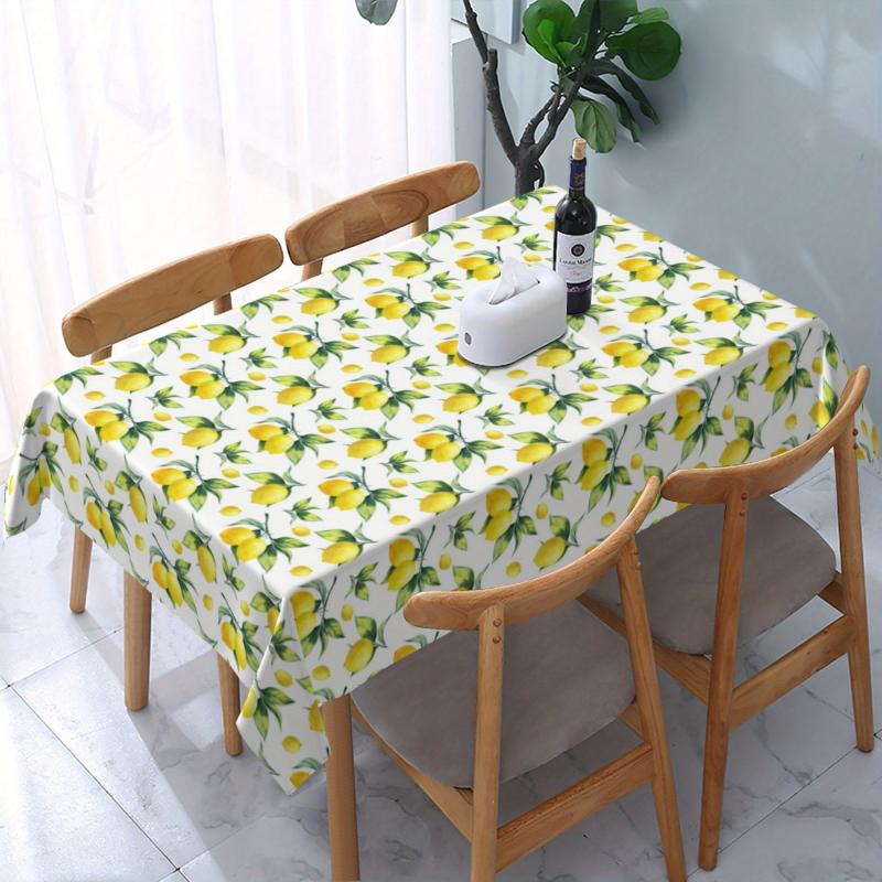 Lemon Print Tablecloth Retro Fruit Style Stain Resistant Waterproof Washable