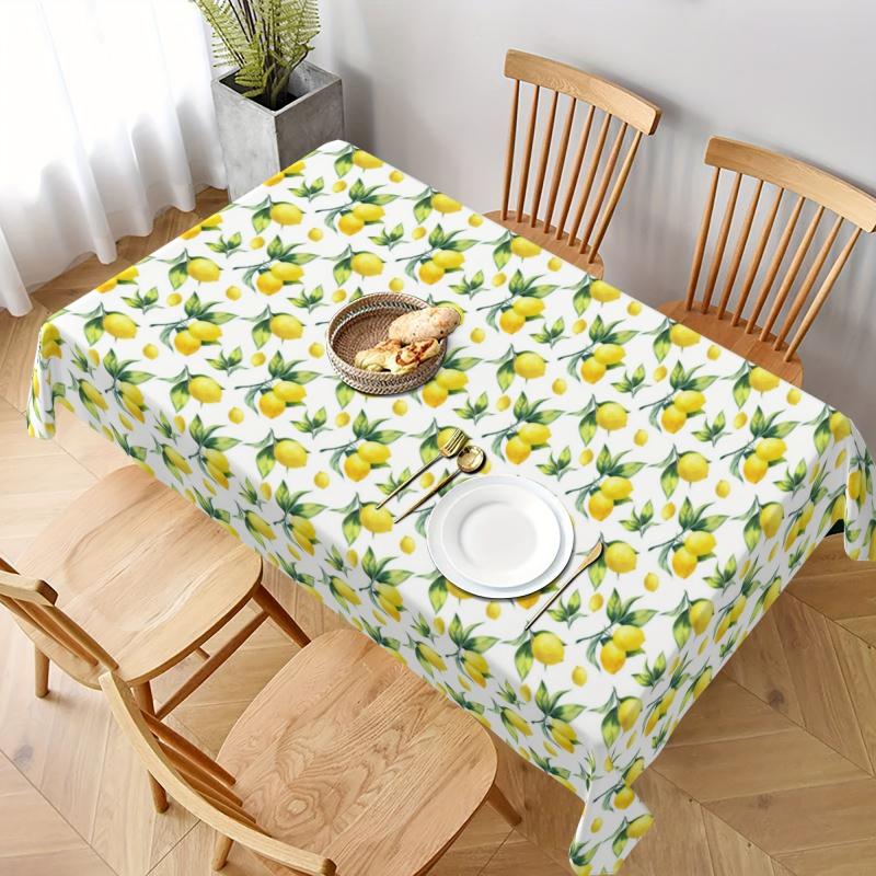 Lemon Print Tablecloth Retro Fruit Style Stain Resistant Waterproof Washable
