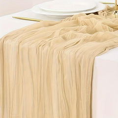 Polyester Table Runner Balinese Pleated Ivory Rustic Gauze Boho Cheesecloth