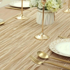 Polyester Table Runner Balinese Pleated Ivory Rustic Gauze Boho Cheesecloth