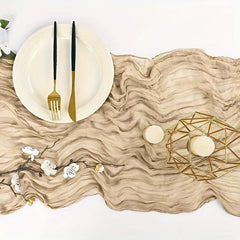 Polyester Table Runner Balinese Pleated Ivory Rustic Gauze Boho Cheesecloth