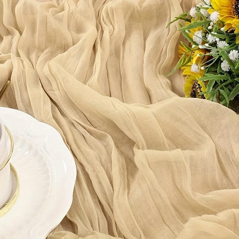 Polyester Table Runner Balinese Pleated Ivory Rustic Gauze Boho Cheesecloth
