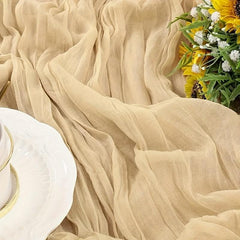 Polyester Table Runner Balinese Pleated Ivory Rustic Gauze Boho Cheesecloth
