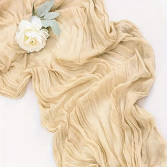 Polyester Table Runner Balinese Pleated Ivory Rustic Gauze Boho Cheesecloth