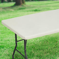 Beige Elastic Fitted Stretch Tablecloth Polyester Table Cover for Home Decor