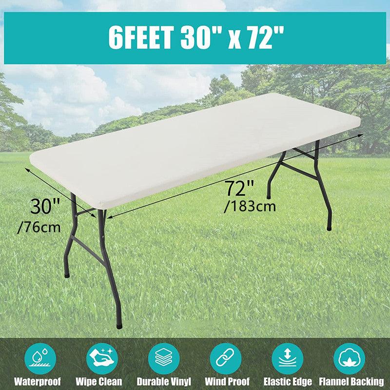 Beige Elastic Fitted Stretch Tablecloth Polyester Table Cover for Home Decor