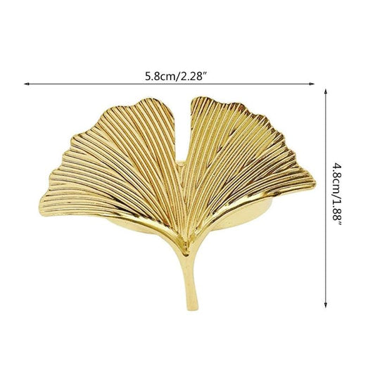 6pcs Golden Ginkgo Leaves Napkin Rings Cast Iron Polished Metal Rings