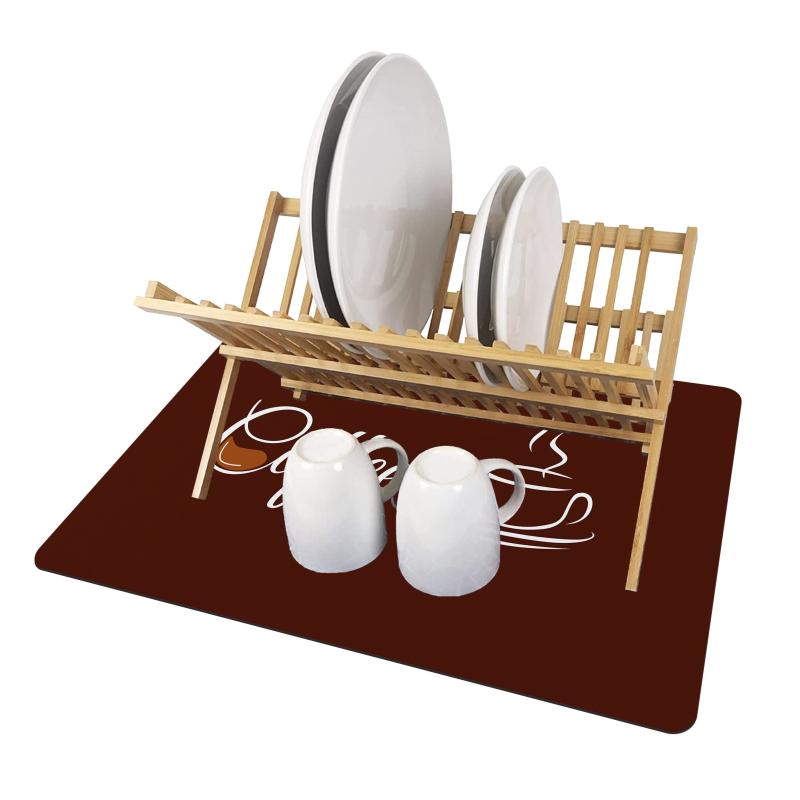 English Coffee Printed Placemat Absorbent Kitchen Drain Mat
