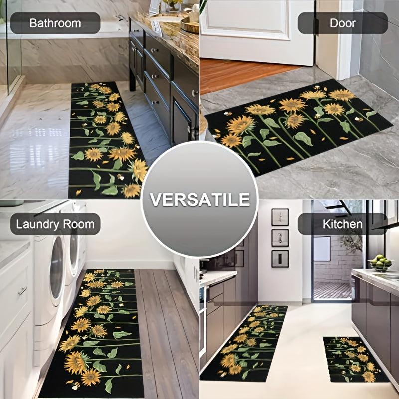 2pcs Retro Sunflower Area Mat Soft Plush Carpet for Home Decor