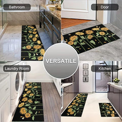 2pcs Retro Sunflower Area Mat Soft Plush Carpet for Home Decor