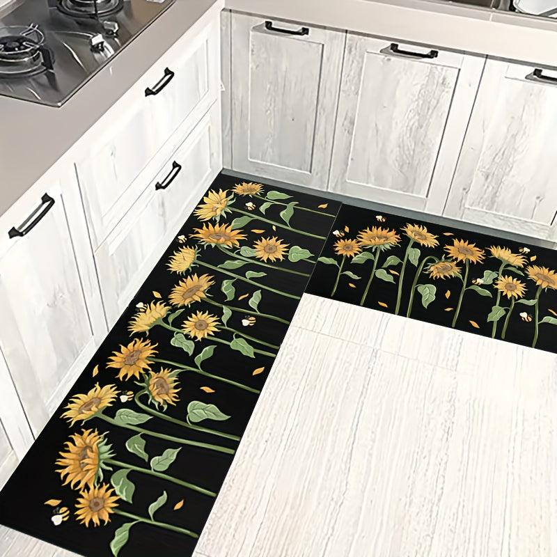 2pcs Retro Sunflower Area Mat Soft Plush Carpet for Home Decor