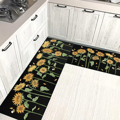 2pcs Retro Sunflower Area Mat Soft Plush Carpet for Home Decor